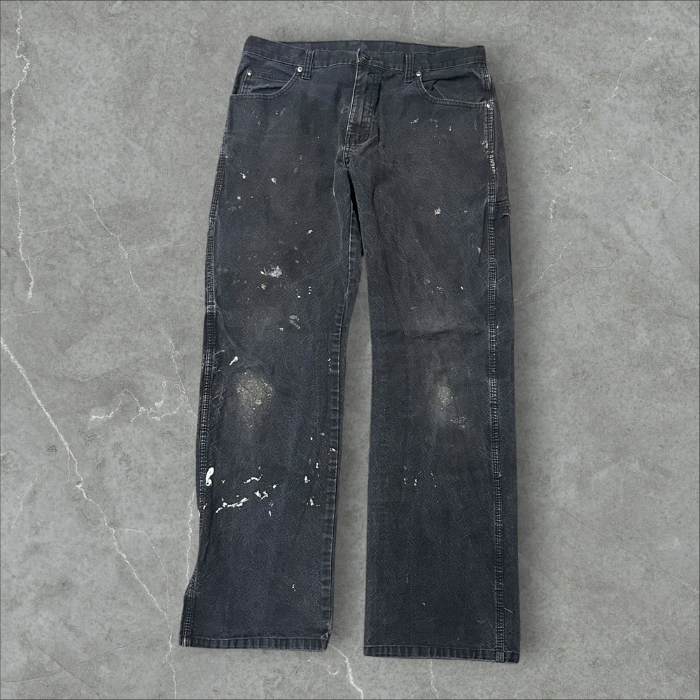 Genuine Dickies Carpenter Pants Mens 32x32 Black Distressed Paint Splatter B98